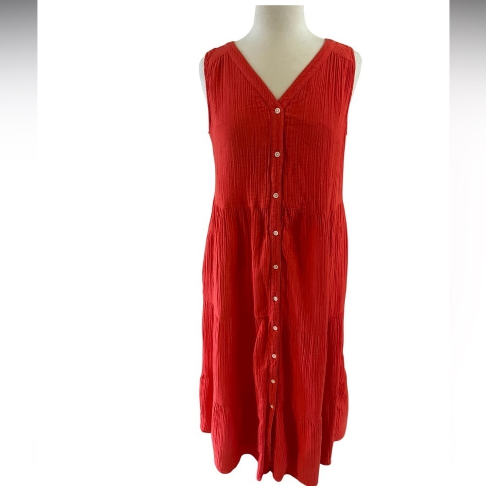 Style &. Co Red Sleeveless Button-Down Dress